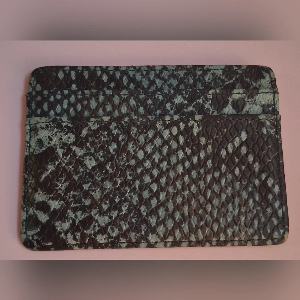 NWOT Aimee Kestenberg Aqua & Black Snake Emboss Leather Card Holder Wallet